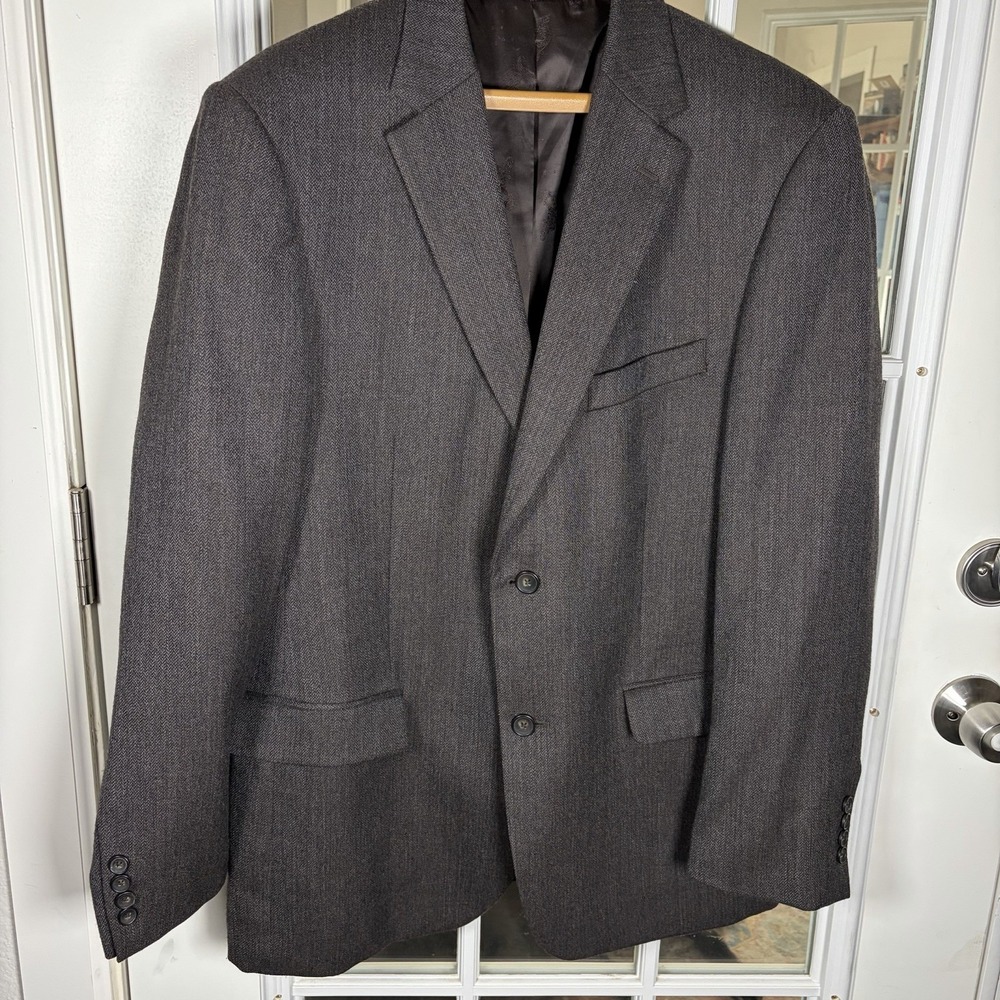 Kenneth Cole AWearness Slim Fit Mens Gray Herringbone Wool Blazer Jacket‎ 44L